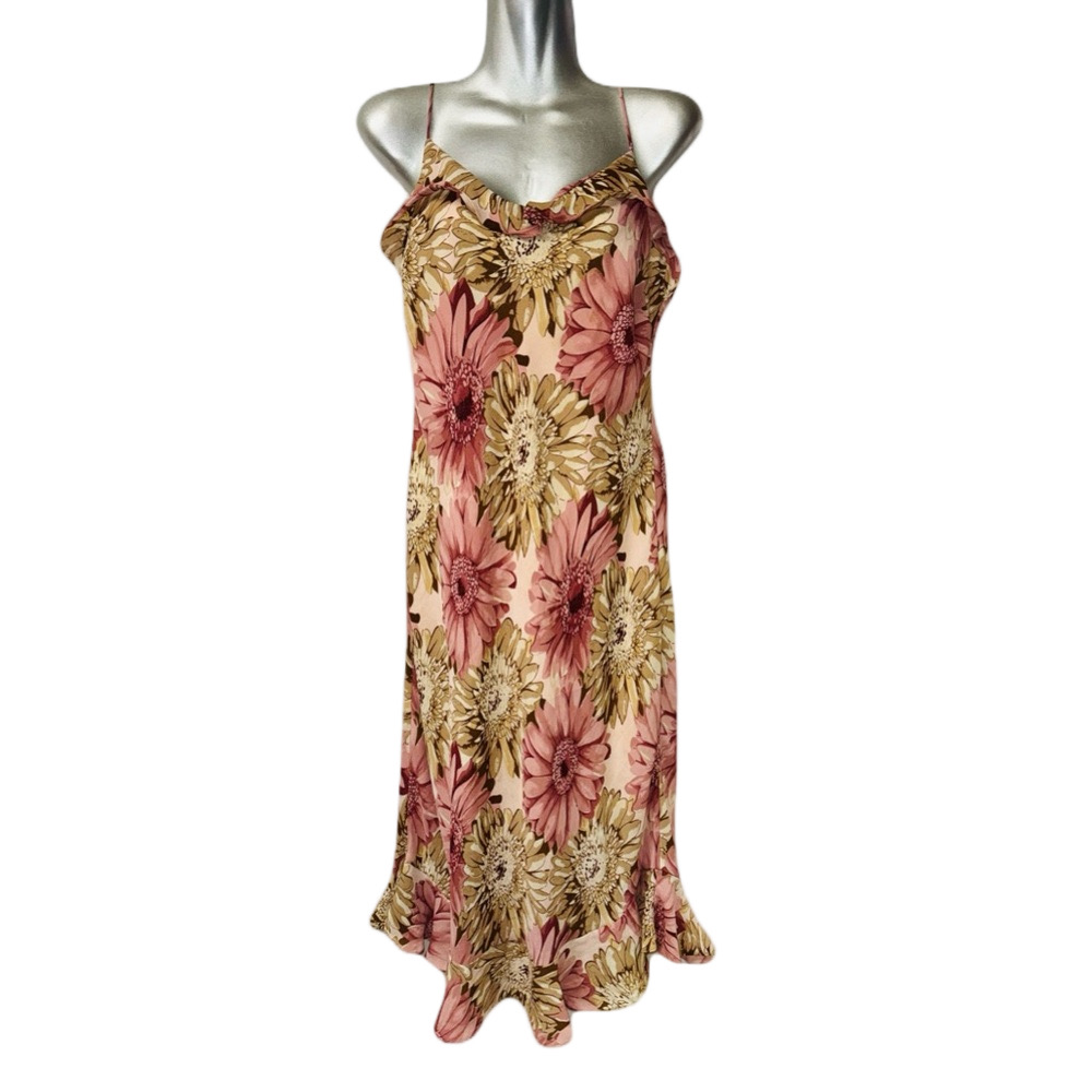 Pink & Green Floral Ruffled Midi Sundress Sz 12
